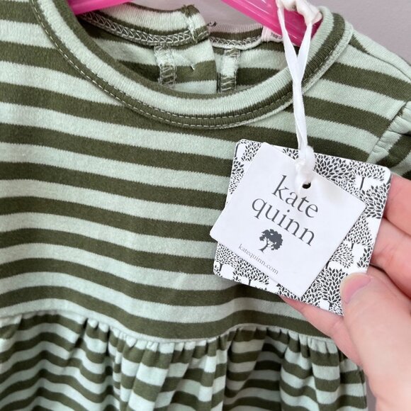Kate Quinn Green Striped Flutter Sleeve Dress- NEW- Size 12-18m - Picture 2 of 4